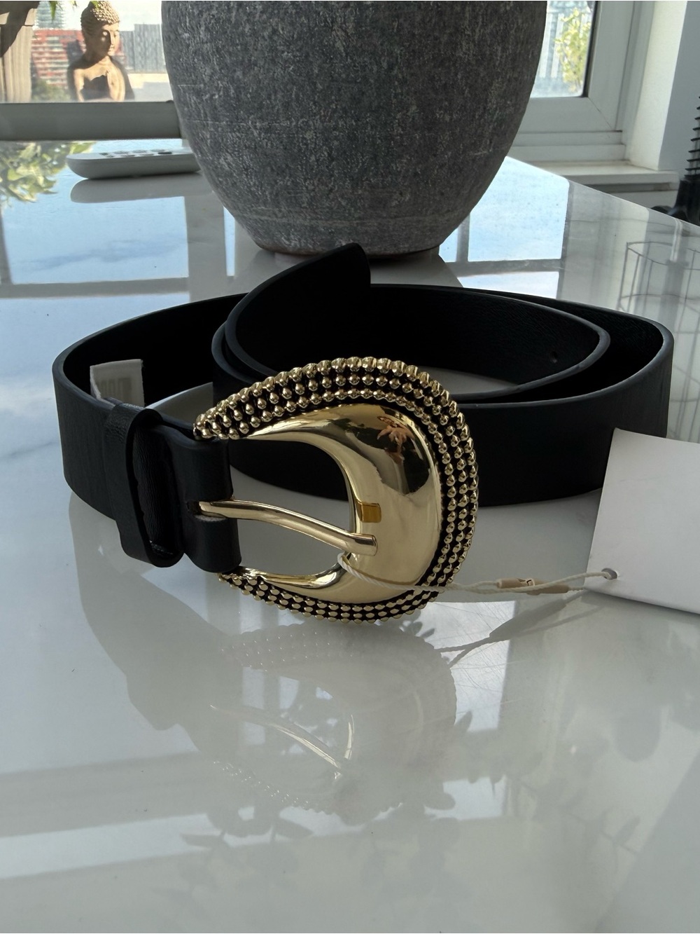 Zara Black Leather Belt Statement Buckle